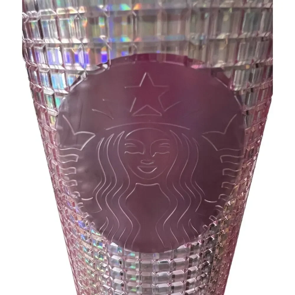 Starbucks 2023 Grid Bubblegum Gradient Pink Silver Iridescent Tumbler Cup 24 oz